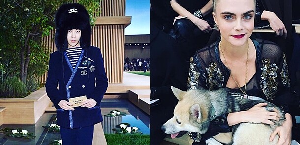 老佛爺的CHANEL娃娃屋！GD頭戴霸氣毛毛帽、Cara帶愛犬現身觀秀