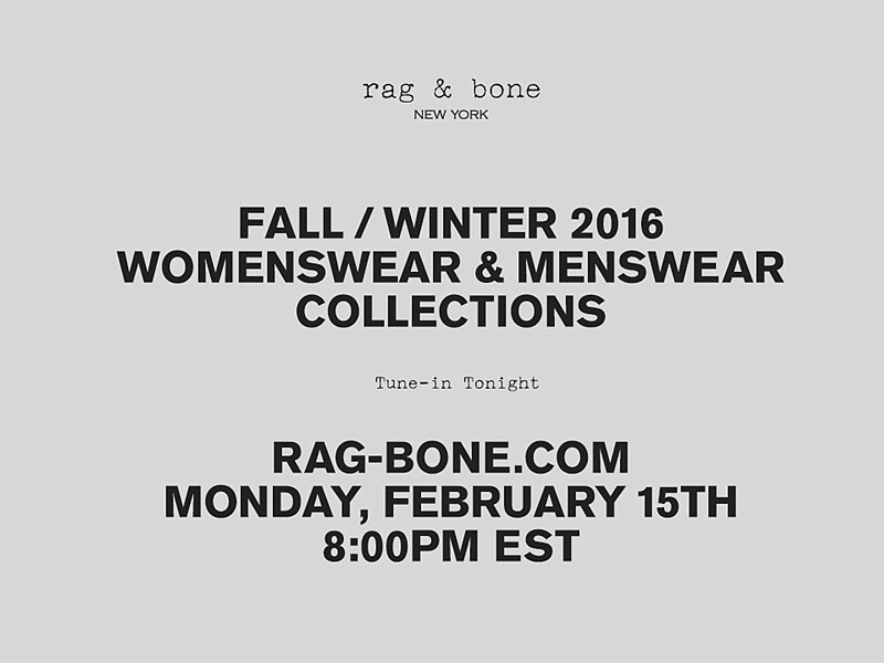 【紐約時裝週Live】rag & bone秋冬大秀倒數:2月16日早上9點正式登場!