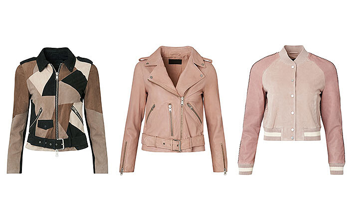 蜜桃粉、裸膚、焦糖色….8件超夢幻色系的ALLSAINTS夏日皮衣!