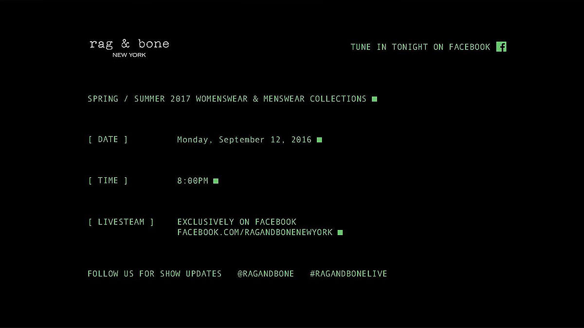 【紐約時裝週Live】rag &amp; bone春夏大秀倒數：9月13日早上八點正式登場！