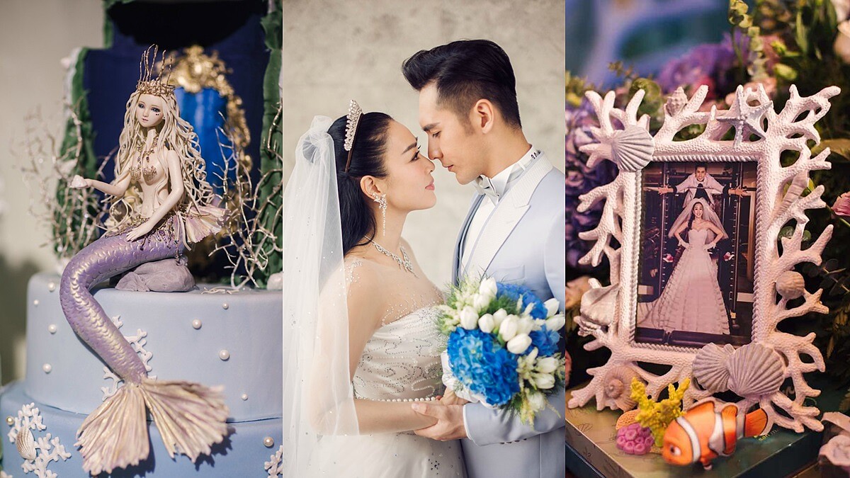 「人魚夫婦」修成正果！鍾麗緹、張倫碩夢幻藍色海洋婚禮