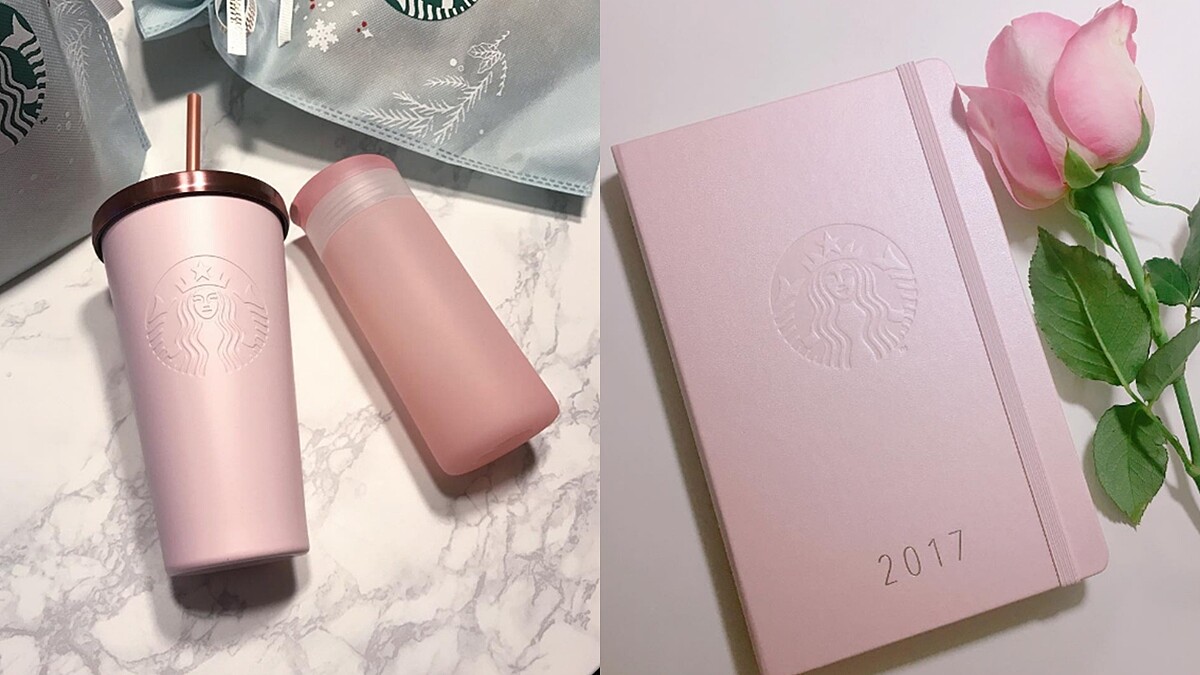 美暈了！韓國Starbucks推出草莓牛奶色的隨行杯、年曆文具