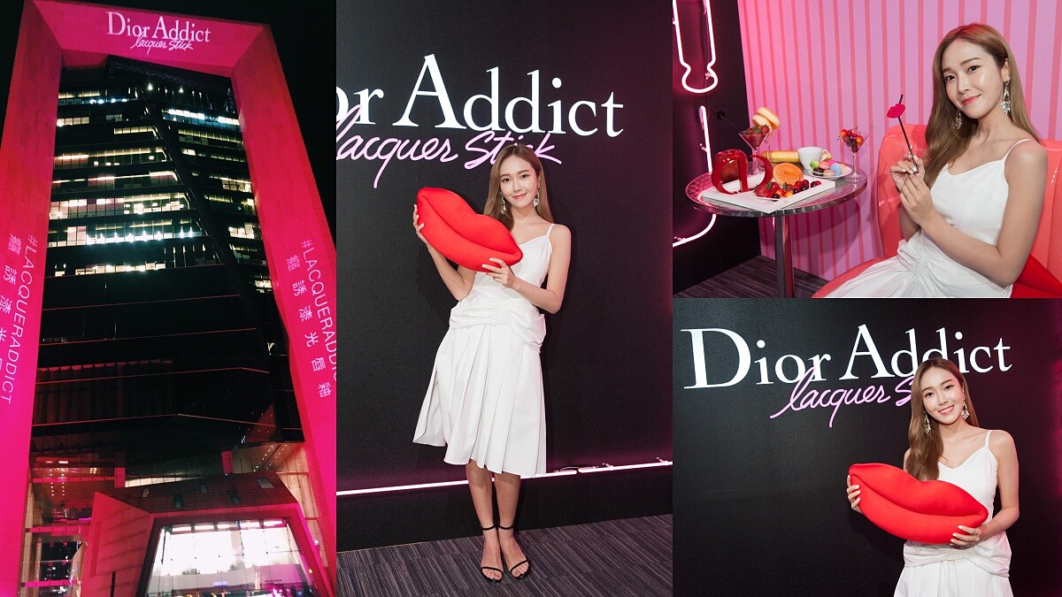 連大樓外觀都打燈!Jessica一身白色洋裝清新現身!迪奧癮誘超模漆光唇釉派對閃耀登場