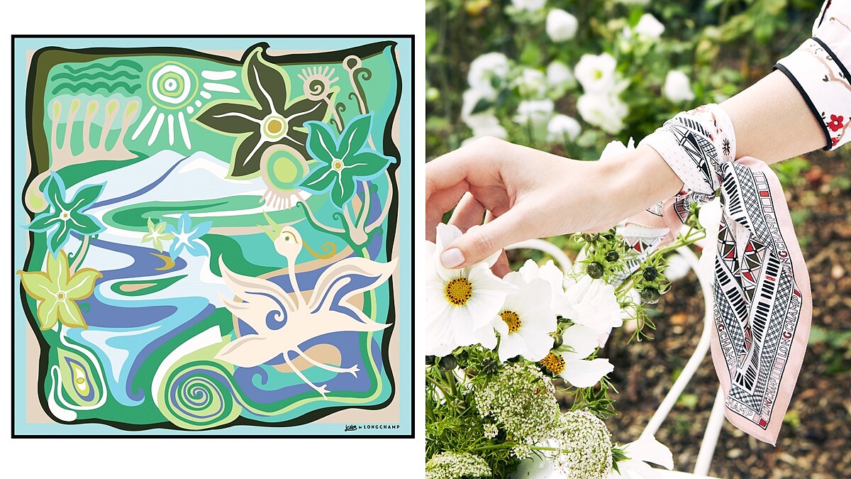 LONGCHAMP聯手法國藝術家推出夏日印花絲巾！除了繫在脖子上，還有這些配戴法為造型加分