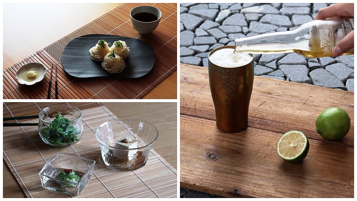 冰煎茶綠豆汁日式涼麵 PK 竹盤玻璃杯鈦金屬杯 森/CASA冰涼好氣質消暑餐桌提案