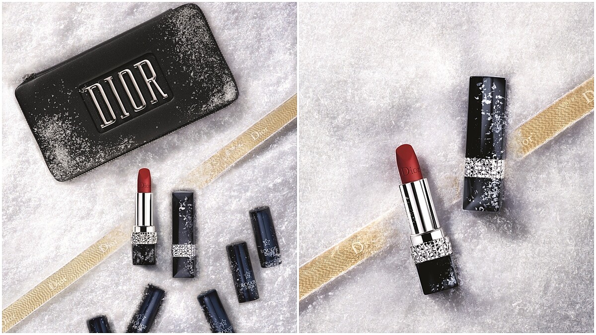 「有著DIOR字樣的黑色手拿包內，裝著6支最熱賣色號口紅」唇膏控絕對會愛的迪奧藍星唇膏組，全台限量250組