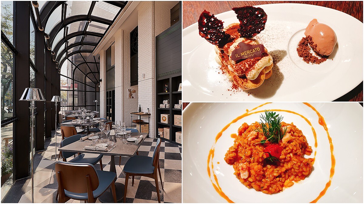 「黑白棋盤格地板、超絕美玻璃屋設計」來IL MERCATO必吃英國女王紅蝦燉飯經典菜，還有口感超綿密不吃不可提拉米蘇