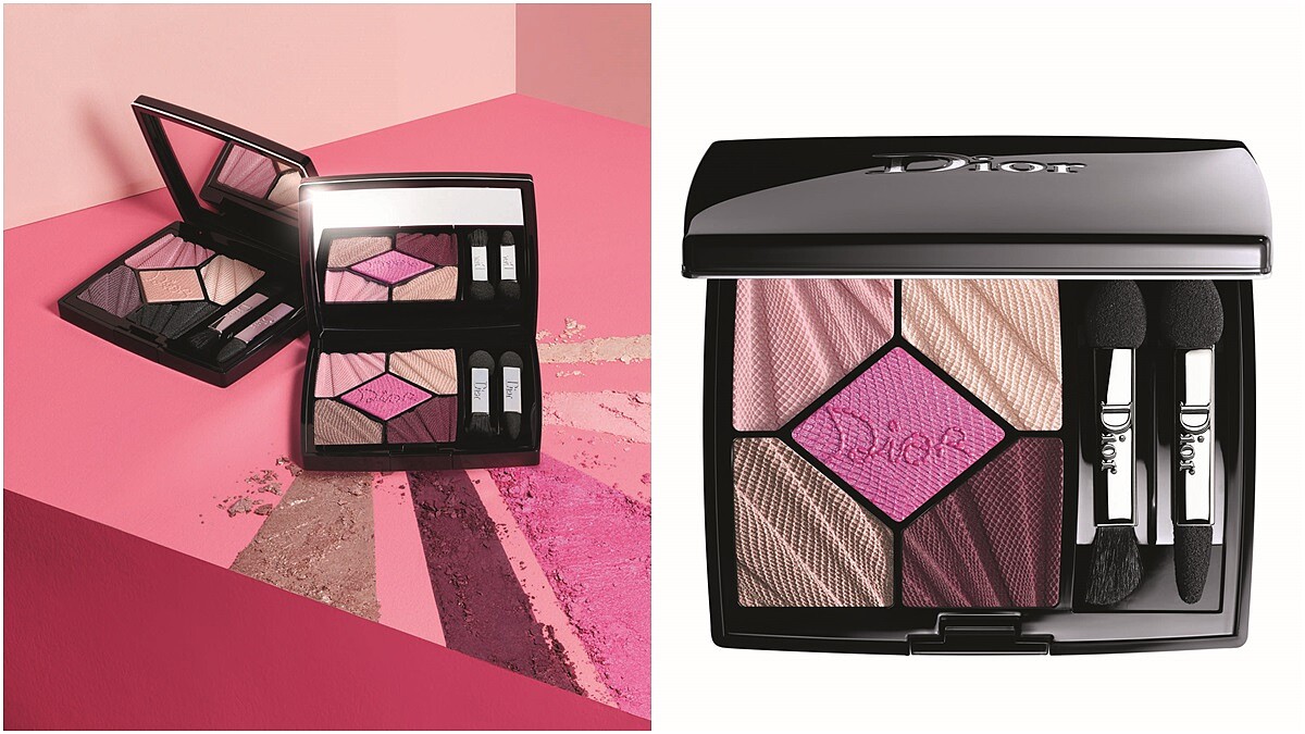 「眼影盤上壓印了繡線風LOGO，搭配絲絨裸粉唇色」藏在DIOR 2018年限量春彩中的小浪漫