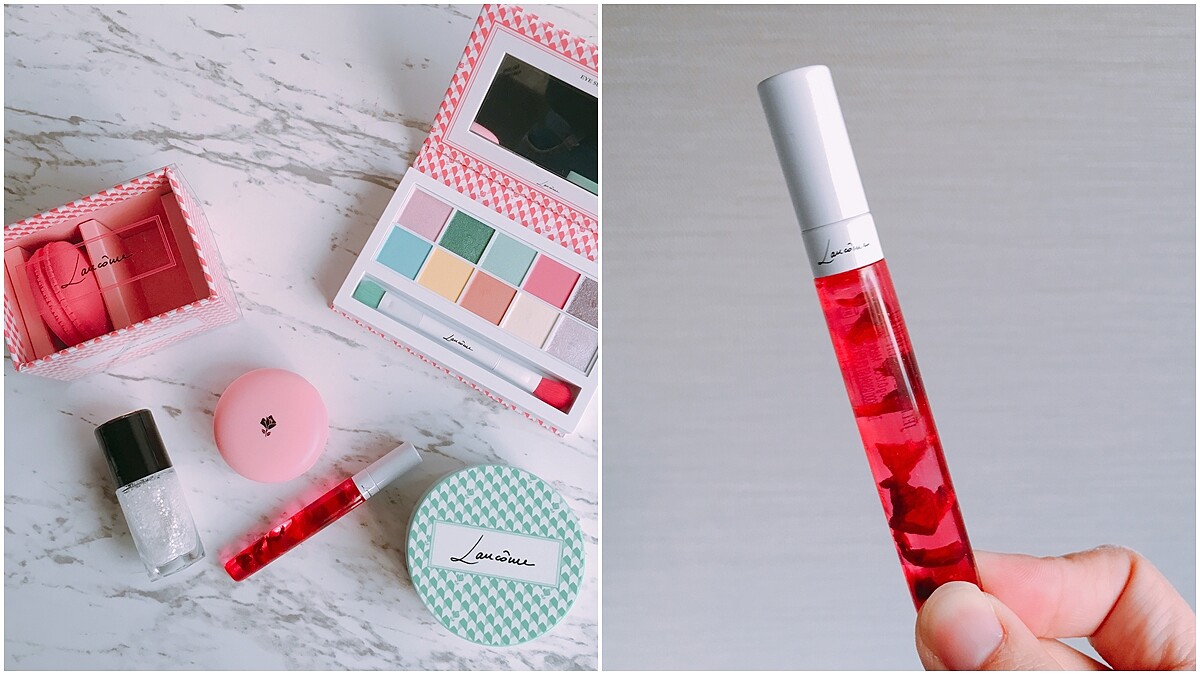 「飄著玫瑰花瓣的果凍唇蜜、馬卡龍頰彩霜」光看就感覺心頭甜蜜蜜的蘭蔻法式甜點春妝