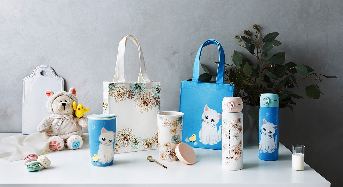 亞太區限定獨賣 無辜藍眼白貓與西洋菊 星巴克x Paul &amp;amp; Joe三度聯名馬克杯、隨身瓶、提袋、隨行卡粉彩筆甜蜜色彩一次收藏
