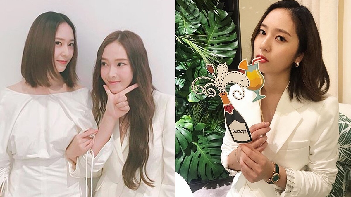 俐落褲裝配手錶手鐲、露肩洋裝戴項鍊…Krystal鄭秀晶的兩種派對look這樣搭！