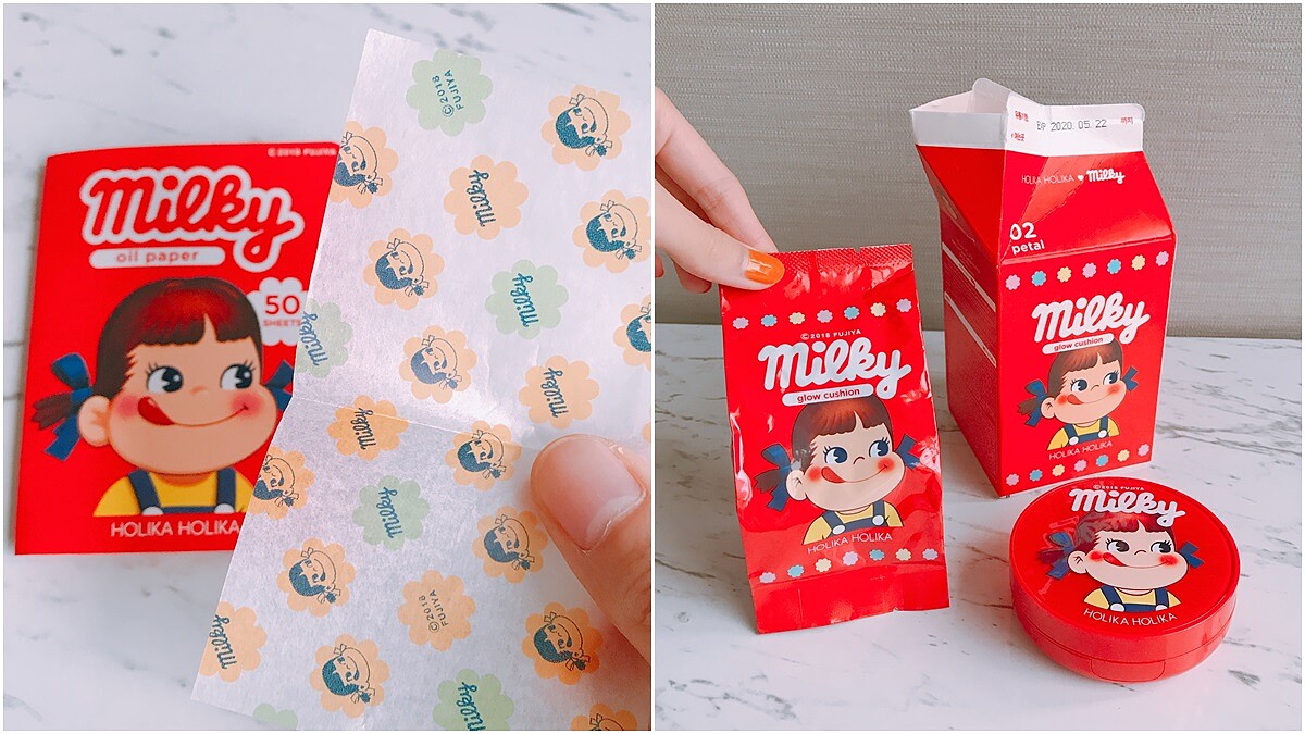 吸油面紙根本就是小時候的糖果包裝紙！Holika Holika找來不二家推出牛奶妹氣墊粉餅、唇膏、眼影、腮紅…聯名系列