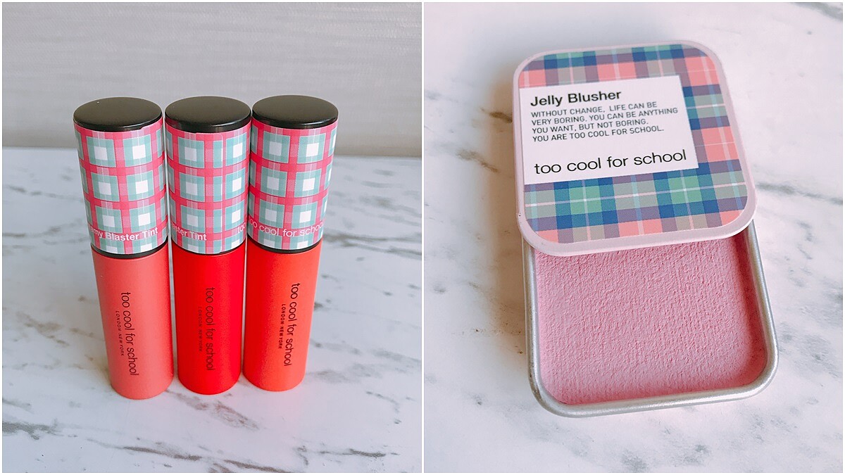 too cool for school格子奶油唇釉再出#6紅潤嘶嘶、#8三色堇之吻新色,還有格子果凍腮紅也推出#7牡丹紫