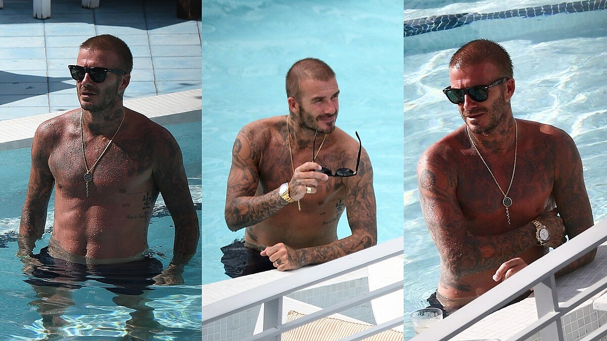 43歲還是那麼帥！貝克漢精壯身材依舊，邁阿密一系列泳池照根本太養眼