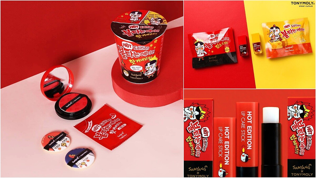 辣到噴火的辣雞麵變身彩妝!TONYMOLY推出5款SAMYANG辣雞麵聯名彩妝系列,杯麵設計的氣墊粉餅好想收藏