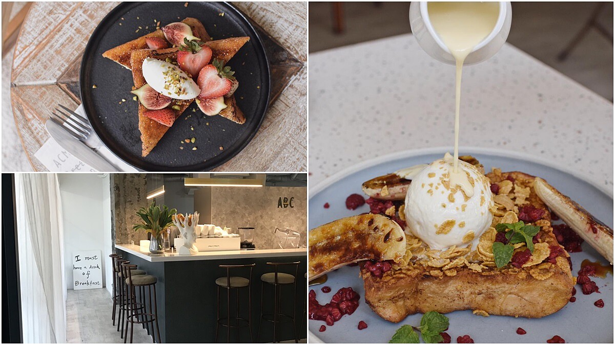 肉桂控絕對要嚐嚐！淋上香濃白巧克力醬的「焦糖香蕉雪花吐司」，旁邊焦糖化的香蕉口感更厲害