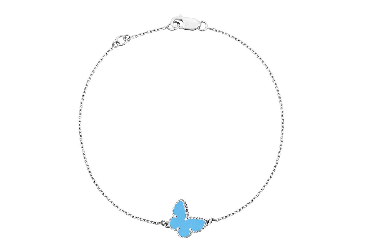 Sweet Alhambra系列白K金手鍊，綠松石蝴蝶墜飾。