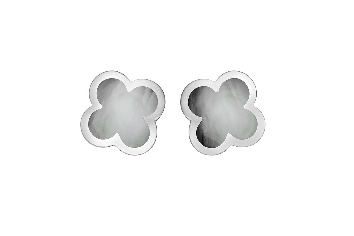 Pure Alhambra系列白K金耳環，灰色珍珠母貝。