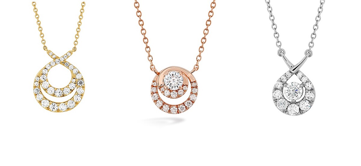 HEARTS ON FIRE OPTIMA系列 黃K金鑽石項鍊、玫瑰金鑽石項鍊、白K金鑽石項鍊