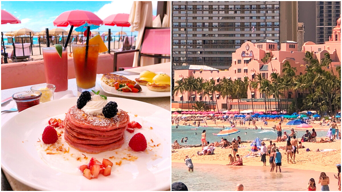 Waikīkī海灘獨一粉紅珍珠 Surf Lanai人氣櫻花粉鬆餅 坐擁粉紅陽傘陽光海浪沙灘浪漫破表