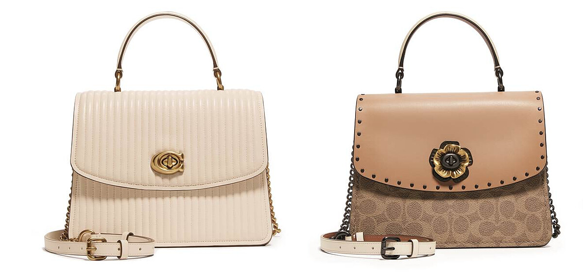 由左到右: Parker Top Handle绗縫手袋 TWD 21,800 ;Parker 經典Signature印花手袋 TWD 19,800