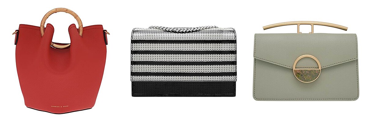 竹子提柄水桶包NT2,490、亮片經典斜背包NT2,190、石紋圓扣肩背包NT2,290