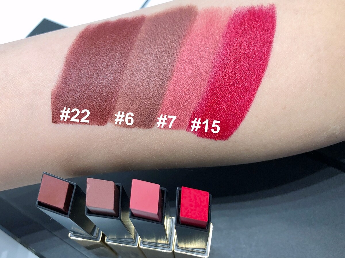 YSL奢華緞面絲絨唇膏2019新色#22、#6、#7、#15手臂試色