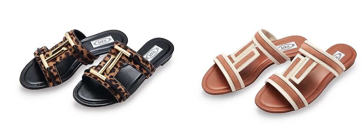 TOD'S 豹紋皮革金屬飾釦女士涼鞋/TOD'S T LOGO 磚紅色女士涼鞋