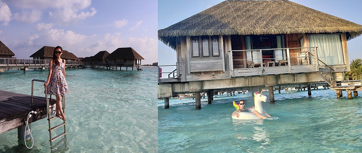 海天一色，楊千霈可以直接從露台走入印度洋中，泡在涼爽清澈的海水中近距離欣賞熱帶魚