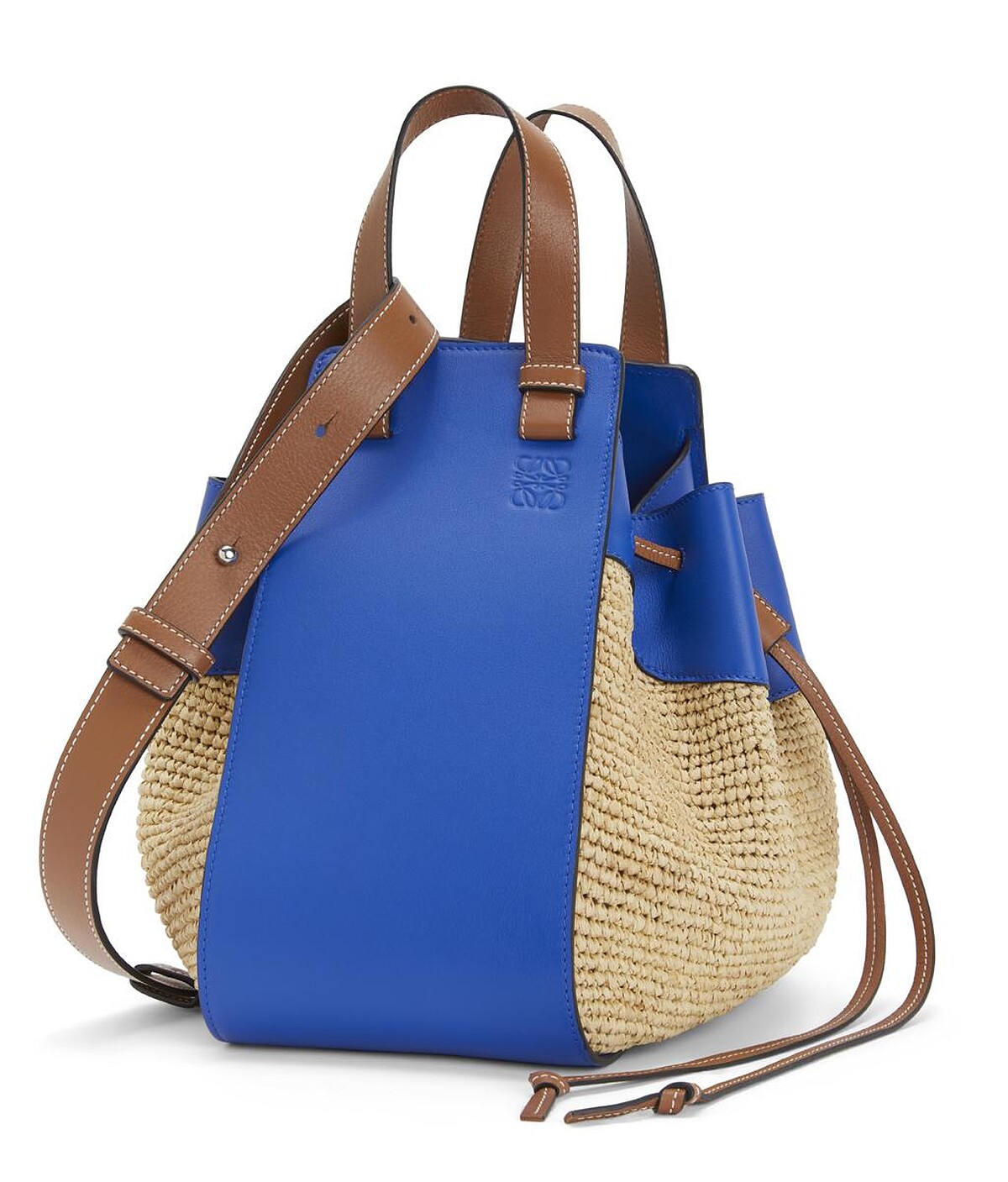 Paula&rsquo;s Hammock 小牛皮拼接編織肩背提包，約NT79,000。