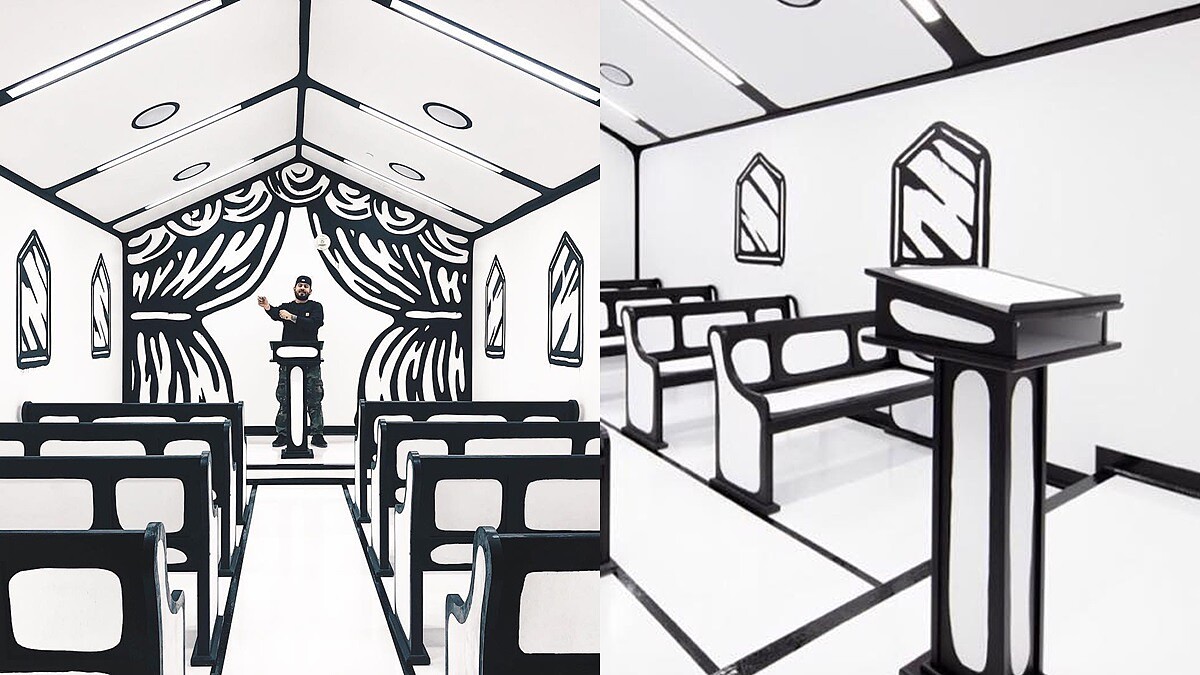 就好像進到漫畫裡!拉斯維加斯的超現實2D教堂,這種黑白色調的婚禮風格你喜歡嗎