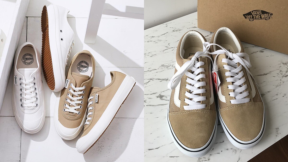Vans再推經典鞋款old skool，還有Converse、EXCELSIOR…這2款奶茶色系帆布鞋可以選
