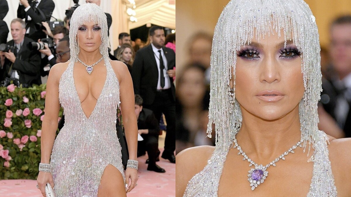 珍妮佛羅培茲Jennifer Lopez以亮片流蘇禮服搭配Harry Winston的鑽石珠寶