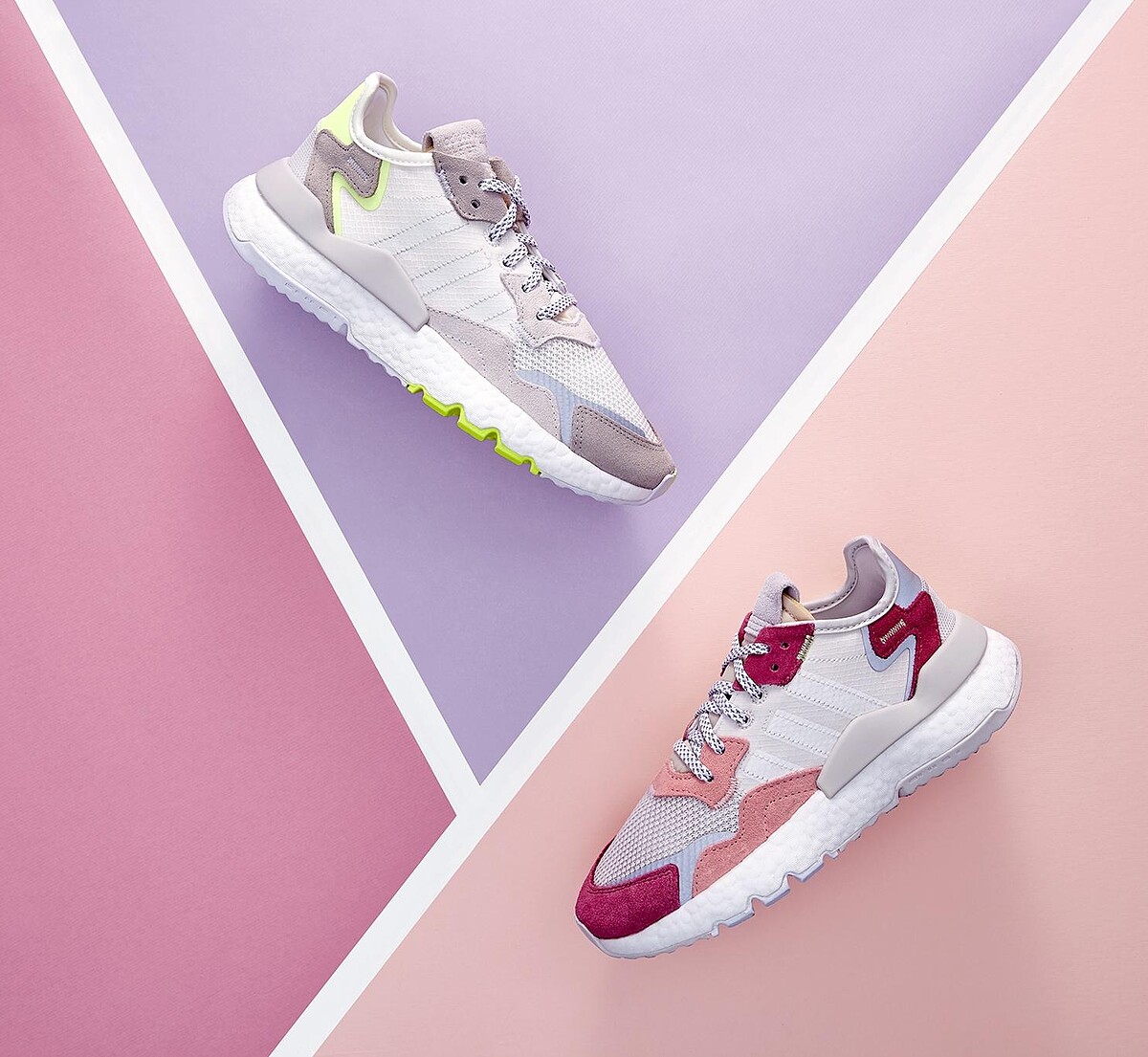 adidas Originals NITE JOOGER 白黃配色、桃紅配色，皆為4,690元