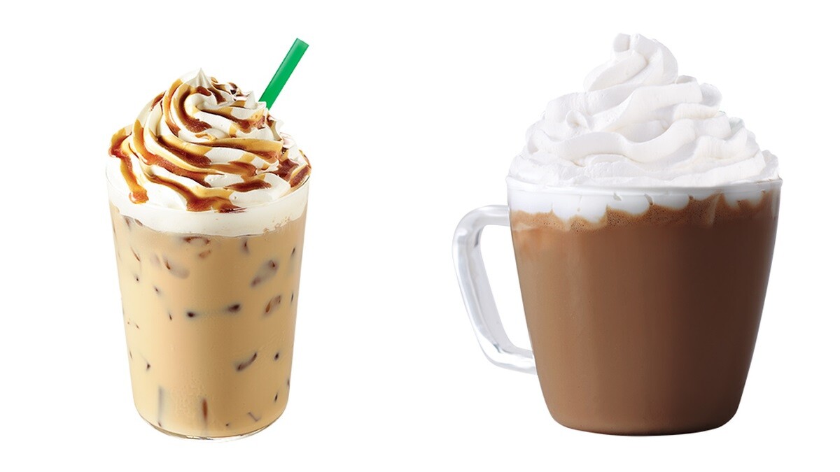 (左)濃焦糖那堤、(右)白巧克力咖啡那堤