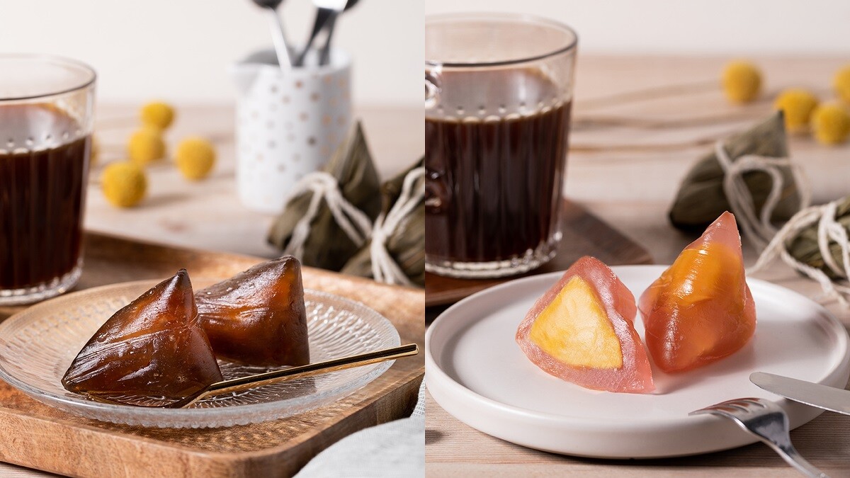 (左)仙草地瓜紫薯星冰粽、 (右)雙果蔓越莓星冰粽