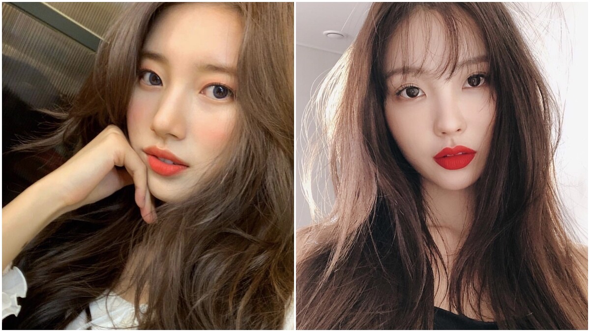 秀智的磚紅唇色讓氣色更顯白。