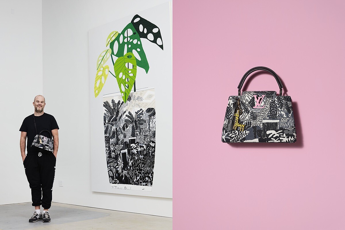 Jonas Wood 與他為 LV 打造的 Capucines 包款。