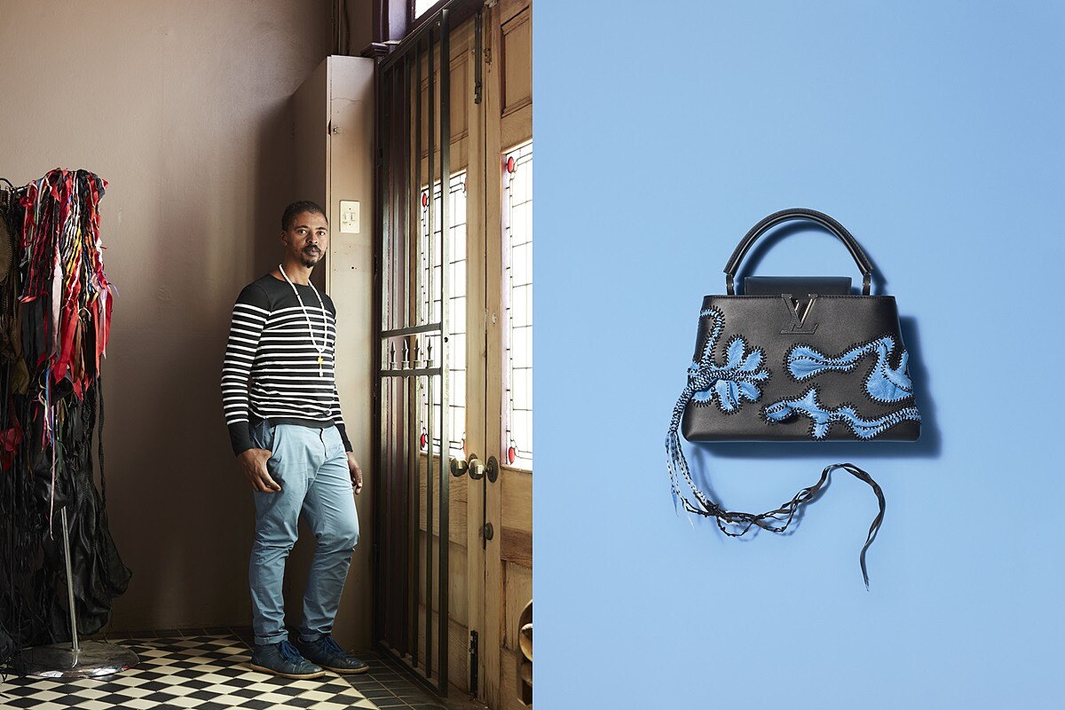 Nicholas Hlobo 與他為 LV 打造的 Capucines 包款。