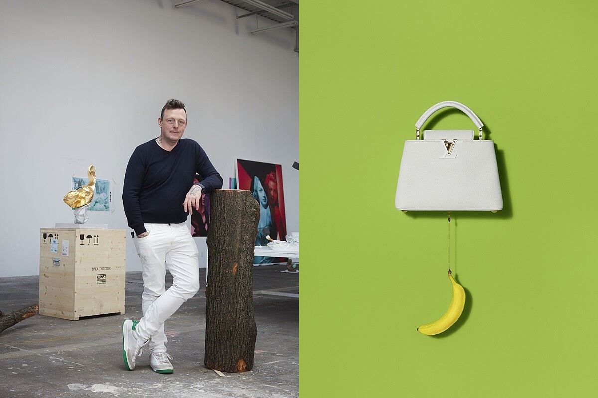 Urs Fischer 與他為 LV 打造的 Capucines 包款。