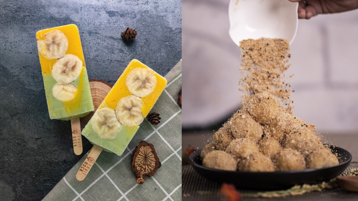 (左圖)Fruit Rock搖滾水果｜100%原汁手工鮮果冰棒。(右圖)誠品生活站前店｜西螺麻糬大王．冰上冰｜6/5-6/20 DIY麻糬買三送一。