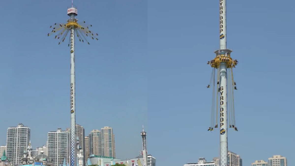 光看就嚇尿!韓國樂天世界瘋傳超狂自由落體影片,上升2倍高加急速天女散花,你敢挑戰嗎?