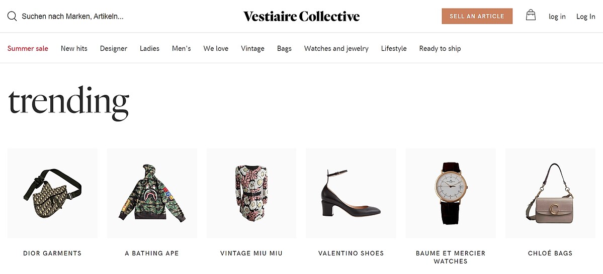 Vestiaire Collective官網介面