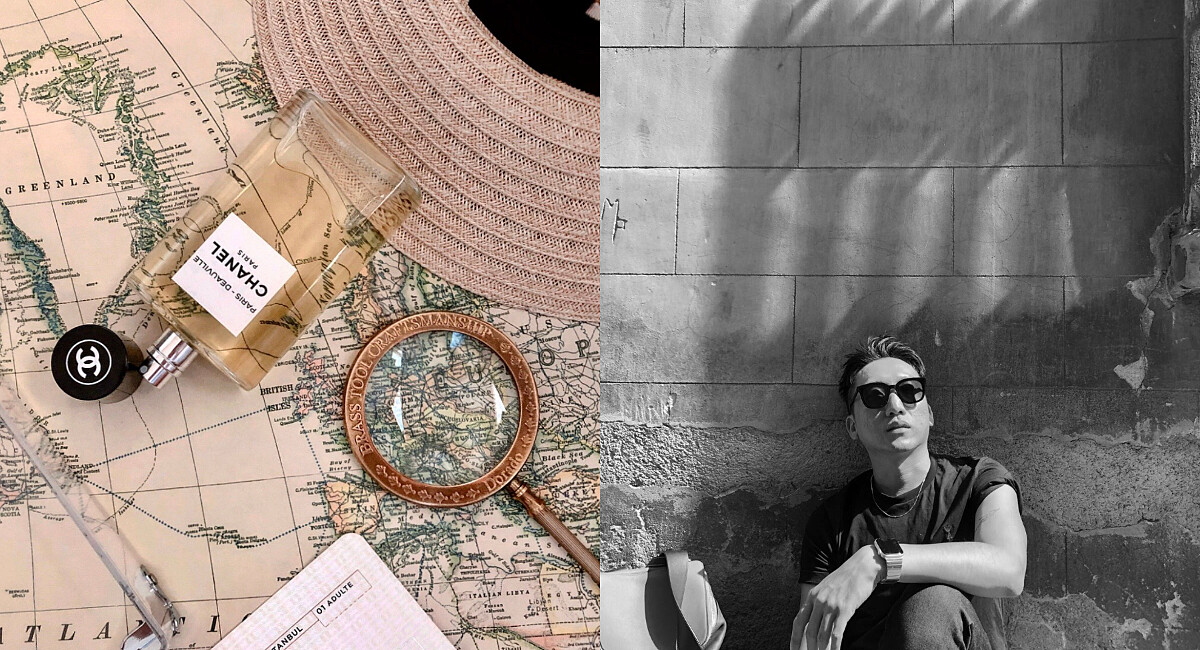 郝慧川：「現在就打包你的旅行香氣」，跟著香奈兒去旅行，「不妨也噴灑在你純白的麻質洋裝上，甚至護照上，讓海關翻閱護照時也想跟著你去度假」