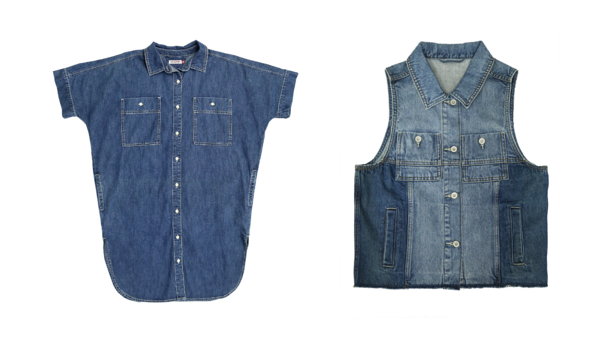 百搭側開岔牛仔襯衫NT1,990、跳色拼接牛仔背心NT2,090