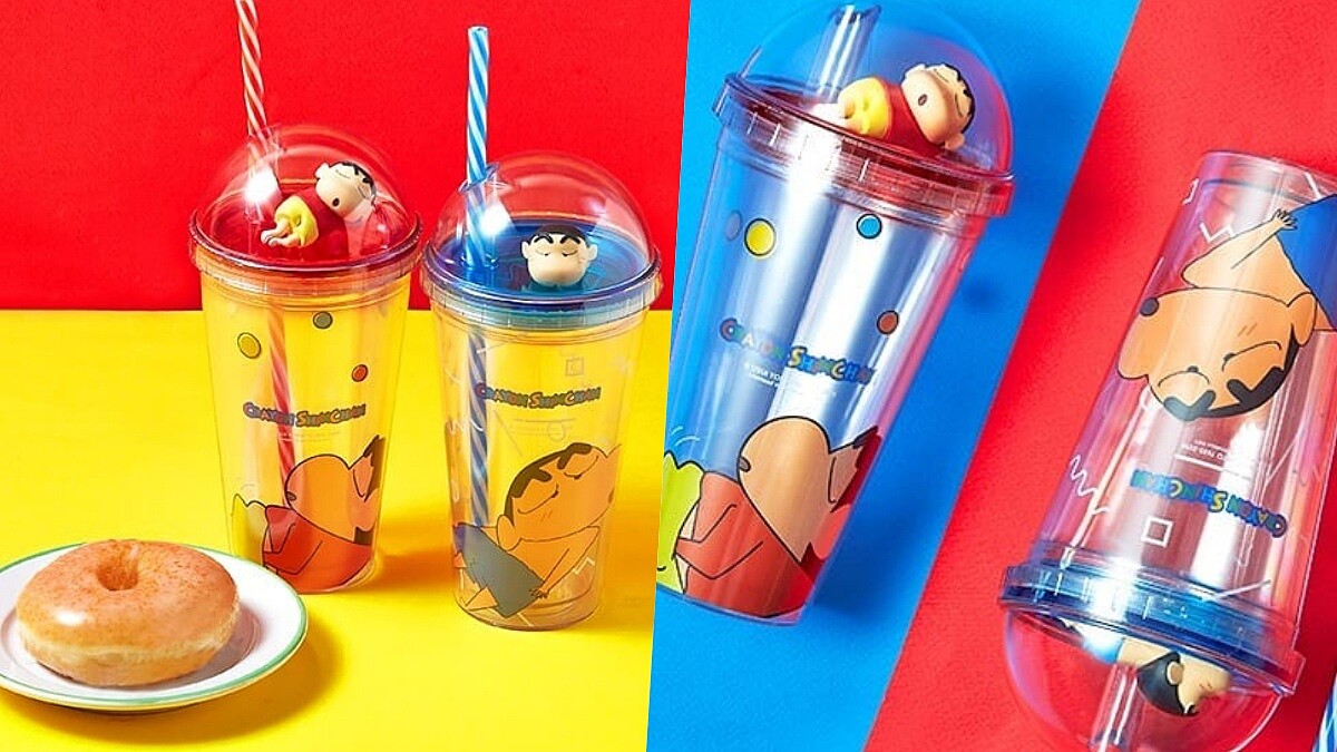 抓屁屁的小新太可愛！Krispy Kreme 推出「蠟筆小新環保杯」兩款，讓人選擇困難症發作