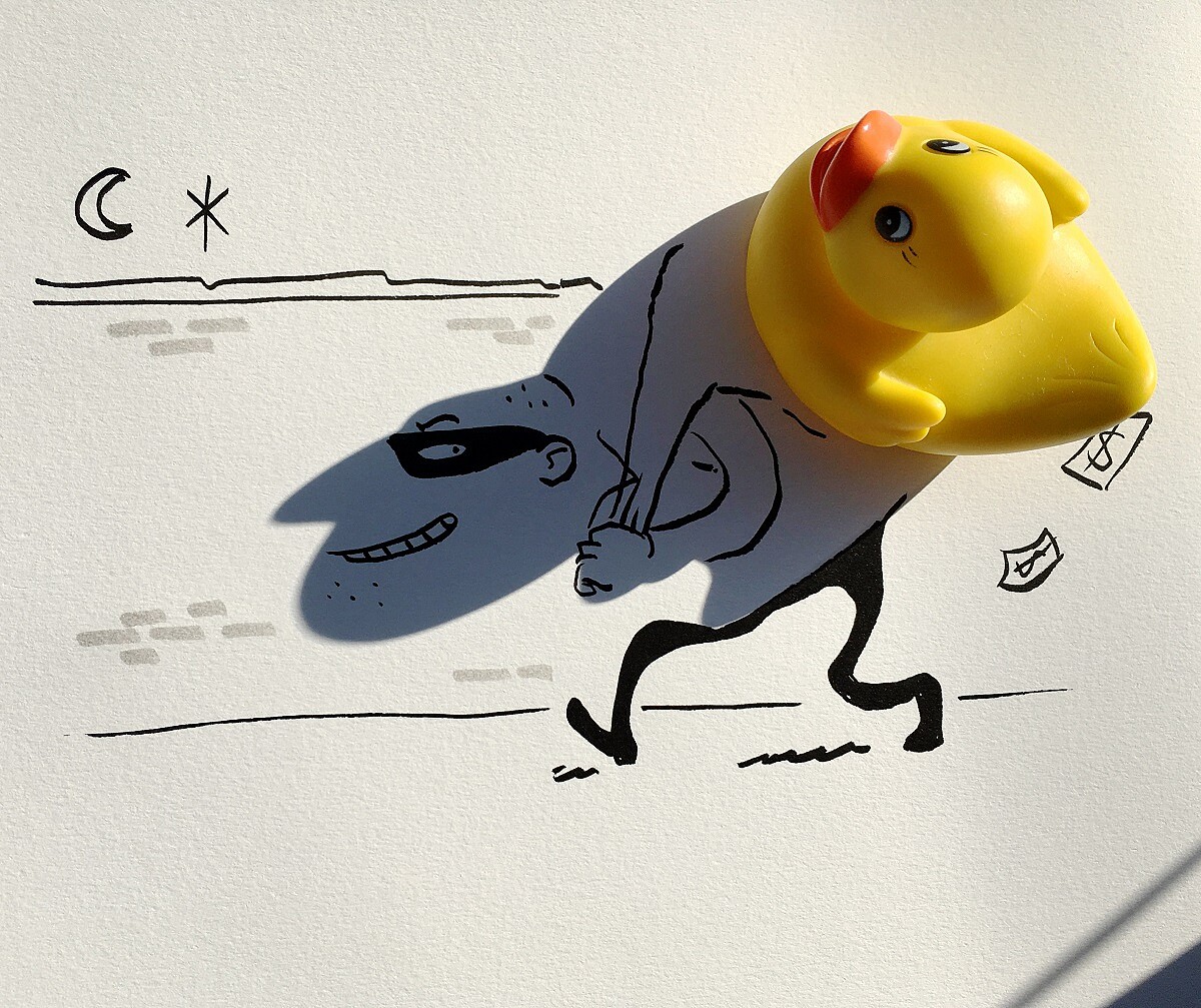 Vincent Bal（比利時）作品「黃色小鴨化身駝背的小偷」，2016