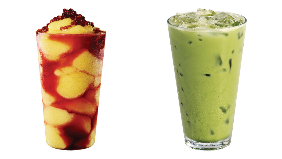 芒果石榴星冰茶售價Tall $135,Grande $155,Venti $175 醇濃抹茶那堤售價Tall $135,Grande $150,Venti $165