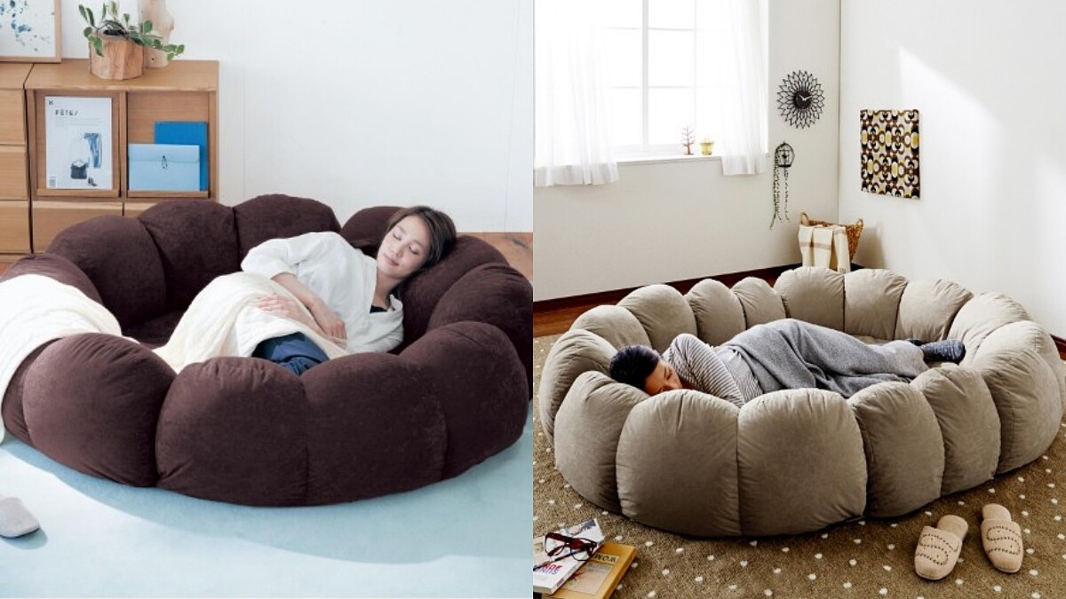 呼叫睡美人！下班、休假快躺進「巨型花朵沙發」耍廢，絨毛靠墊超舒適，完全不想出來啦～