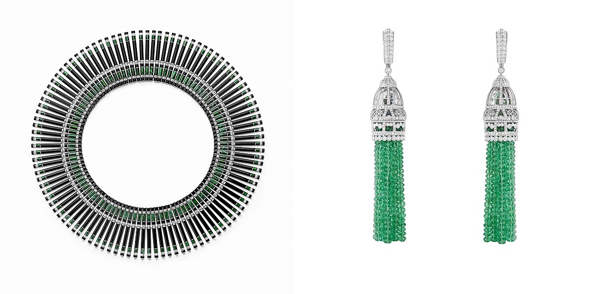 (左)GROSGRAIN項鍊。(右)VERRIERE耳環。